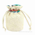 Jute Cosmetic Pouch with Drawstring in Self Material, 13x13x21cm Size